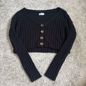 RSQ Black Ribbed Crop Cardigan